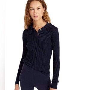 J.crew Women Ruffle Collar Ribbed Merino Wool Polo Sweater
